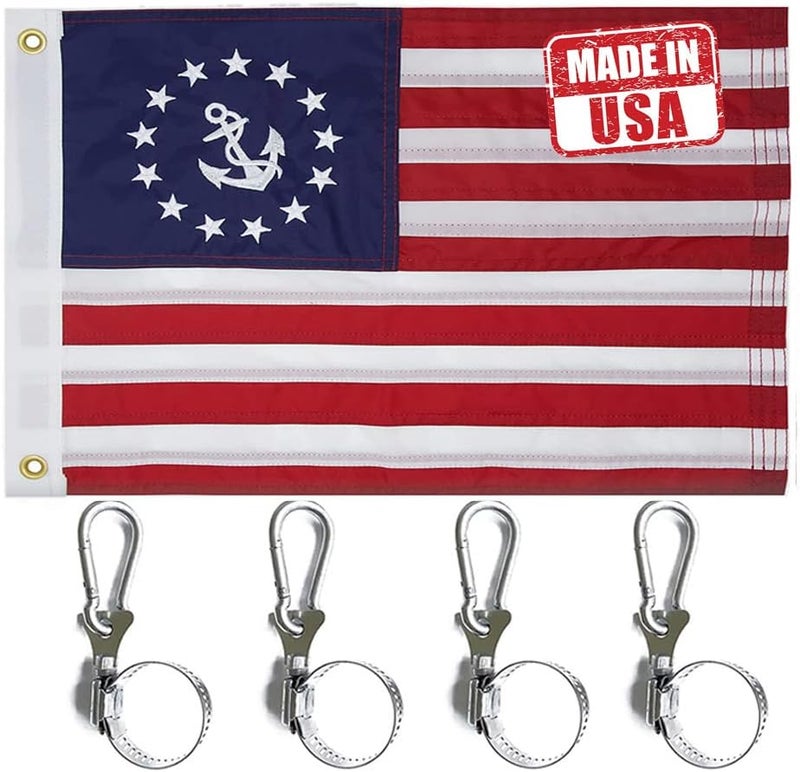 Jayus Embroidered Star Double Sided Yacht Ensign US Anchor Boat Flag 12.5x18 with 4 clips- Seven Stripes Nylon American Boat Flag with Two Brass Grommets Perfect for Car Truck Bike - Image 1